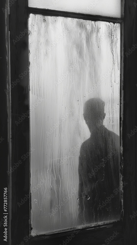 Obraz premium Silhouette of a person behind a frosted glass window