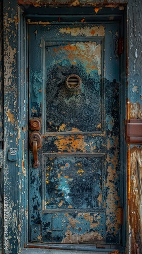 Weathered vintage door with peeling paint