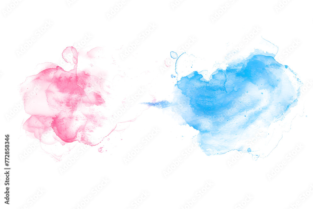 Pastel pink and blue blended watercolor paint stain on transparent background.