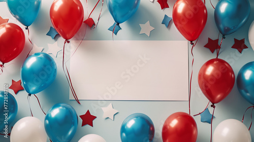 Happy birthday background with copy space. a gift box, confetti, and balloons. © AnyPic289