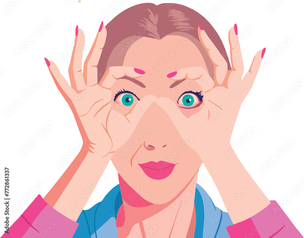 Woman with hands as telescope