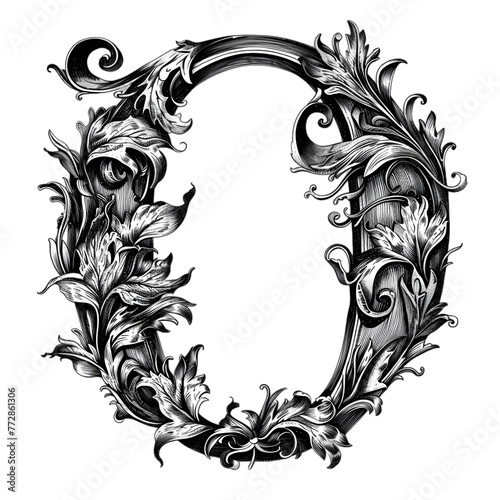 Graceful Botanical O letter isolated on transparent background