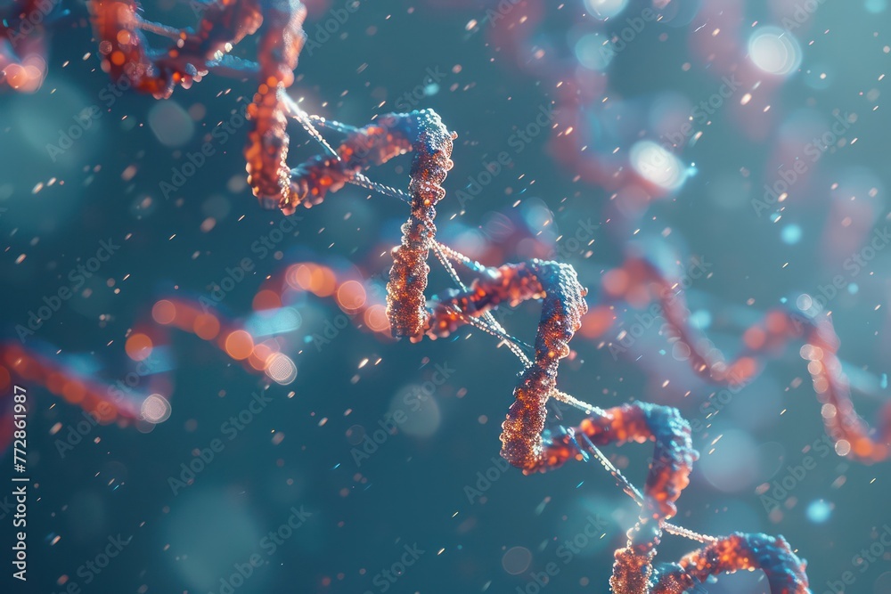 DNA molecule on a blue background. 3d rendering, 3d illustration.