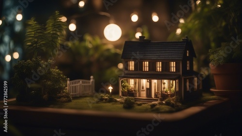Generative AI. Miniature duplex villa house with plants in the potted area, hyper realism, dramatic ambient lighting. Property sample villas. Duplex. Luxurious Mansions. Bungalow. Gardens. Dream home