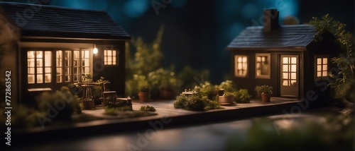 Generative AI. Miniature duplex villa house with plants in the potted area, hyper realism, dramatic ambient lighting. Property sample villas. Duplex. Luxurious Mansions. Bungalow. Gardens. Dream home © Maahir