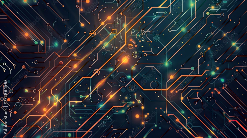 Abstract representation of futuristic circuitry and wiring patterns ...