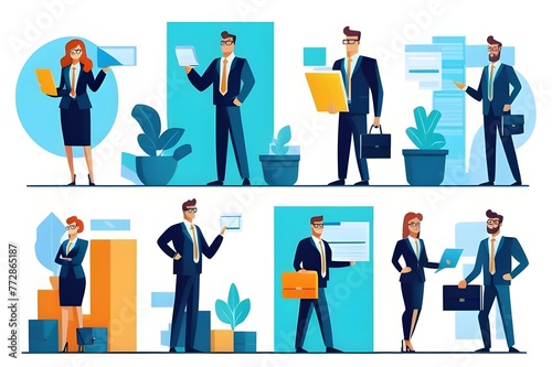 set business flat vector illustration design style concept. for graphic and web page banners. cartoon character design.