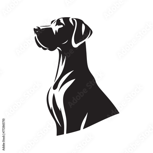 Graceful Great Dane Dog Silhouette: Majestic Canine Profile Illustration- Great Dane Black Vector Stock.