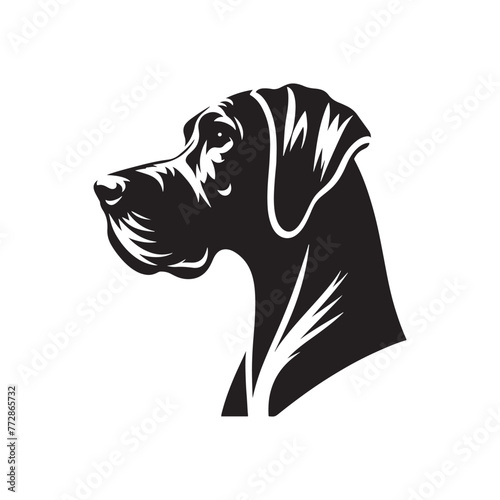 Graceful Great Dane Dog Silhouette: Majestic Canine Profile Illustration- Great Dane Black Vector Stock.