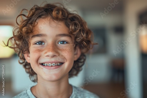 Joy in Growth  Young Boy s Radiant Smile with Braces  Marking Milestones Generative AI
