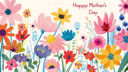 Mother's day background with watercolor flowers on white background. Botanical illustration minimal style.