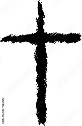 Cross silhouette in hand-painted style. Religion symbol. Isolated design element