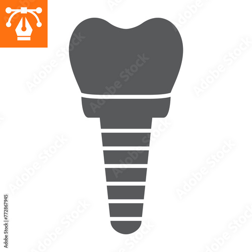 Dental implant solid icon, glyph style icon for web site or mobile app, dentistry and treatment, implantation vector icon, simple vector illustration, vector graphics.