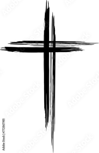 Cross silhouette in hand-painted style. Religion symbol. Isolated design element