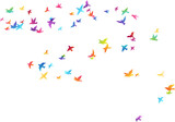 Flying rainbow birds. Decoration element from scattered colorful silhouettes.