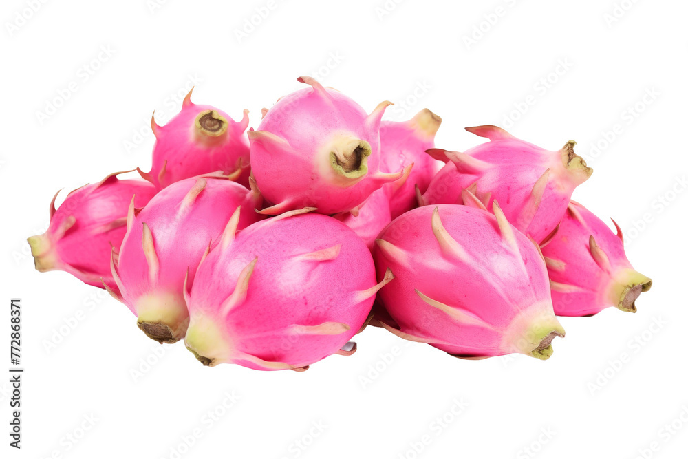 A Pile of Dragon Fruit on White Background. On a White or Clear Surface PNG Transparent Background..