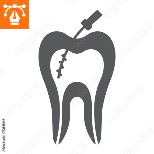 Dental root canal solid icon, glyph style icon for web site or mobile app, dentistry and treatment,root cleaning vector icon, simple vector illustration, vector graphics.