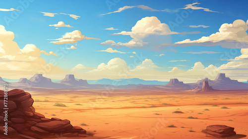 Dramatic desert landscape bathed in the orange glow of a fiery sunset.