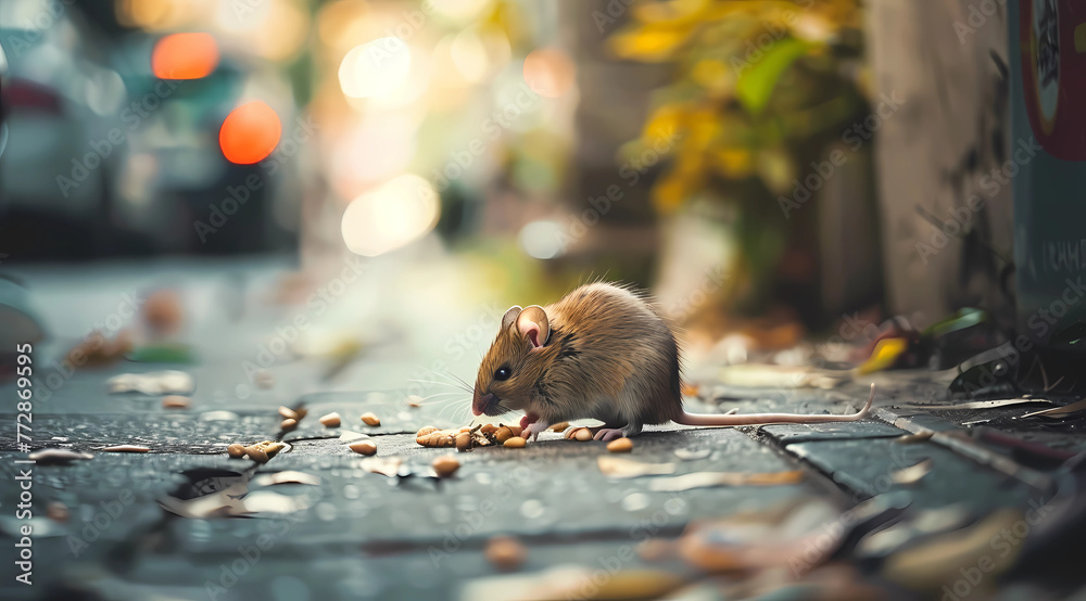 Rats search for food on the road image. - obrazy, fototapety, plakaty 