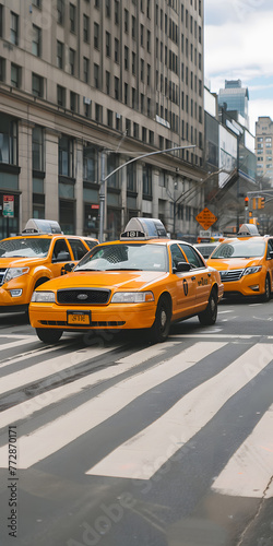 Táxis circulando em uma rua movimentada da cidade © Alexandre