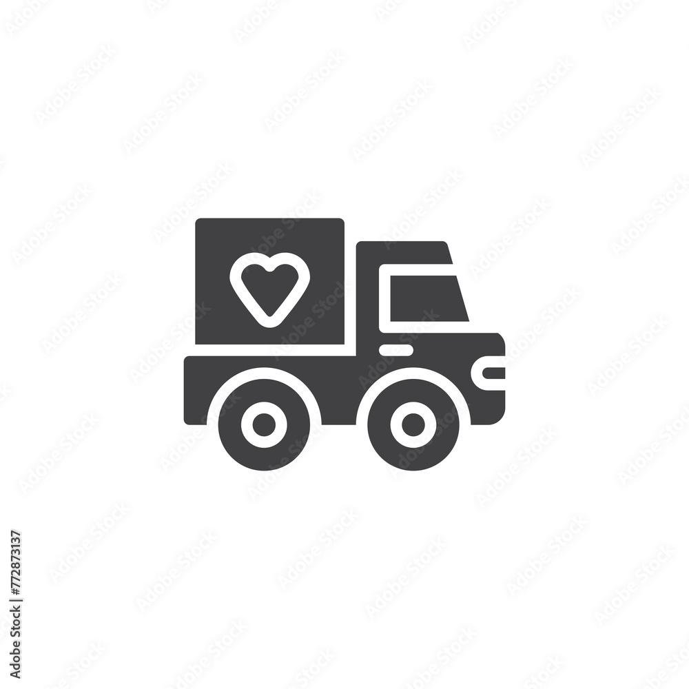 Delivery truck with donation vector icon