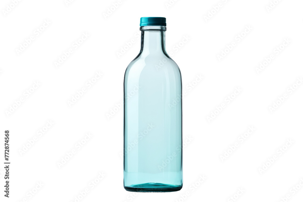 Glass Bottle With Blue Cap. On a White or Clear Surface PNG Transparent Background..