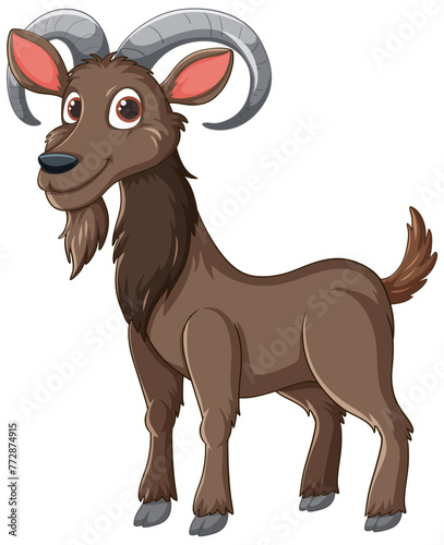 Vector illustration of a happy brown goat.