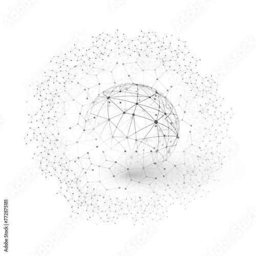 Black and White Modern Minimal Style Polygonal Networks Structure, Digital Telecommunications Concept Design, Network Connections,Transparent Geometric Wireframe -Creative Isolated Vector Illustration