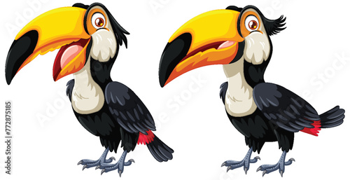Two vibrant toucans illustrated in vector format.