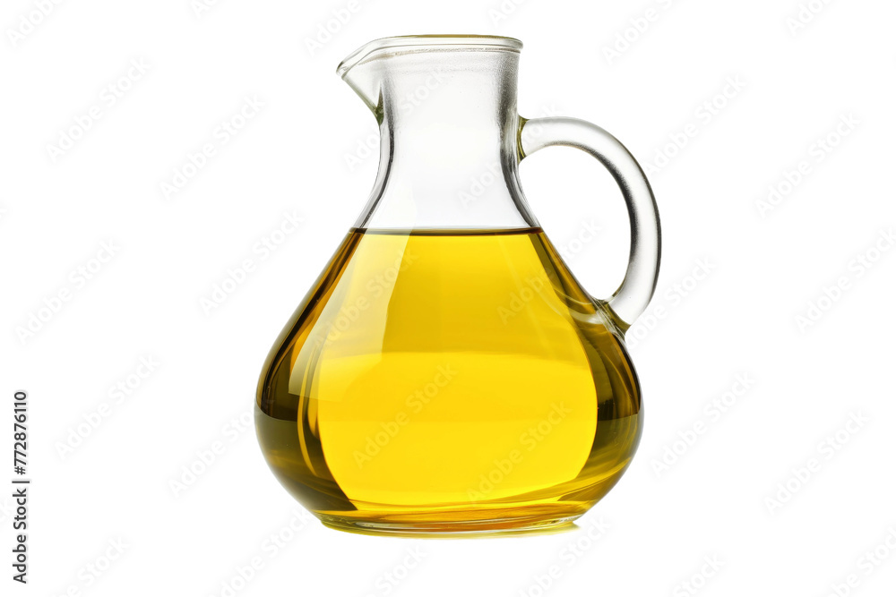 Glass Jug Filled With Oil on White Background. On a White or Clear Surface PNG Transparent Background..