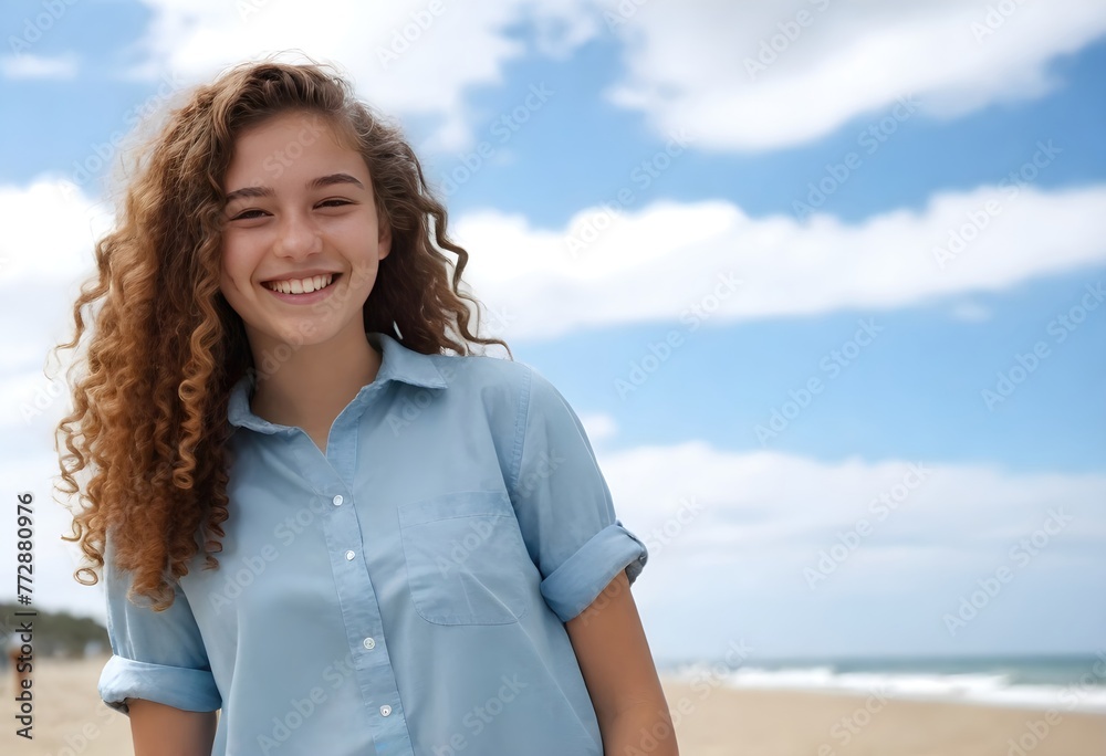 Smiling Latin Woman by the Sea Beach Portrait