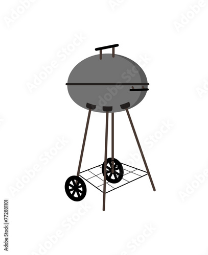 Grill brazier with wheels isolated on white. Mangal. Icon, doodle. Cookout, barbecue, picnic. Flat vector.