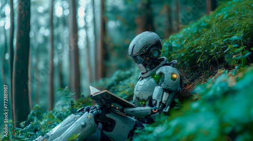 Robot reading books by different authors