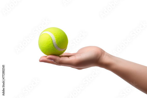 Person Holding Tennis Ball. On a White or Clear Surface PNG Transparent Background..