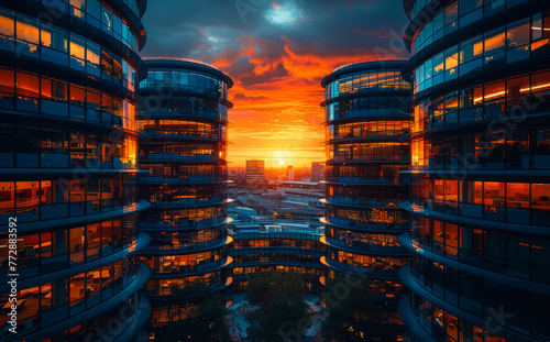 Modern apartments in the evening city photo