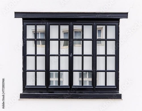A Window with a View of the Month A Black and White Photograph of a Window with White Frame and Black Window Sill Generative AI