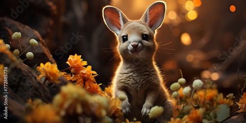 Visualize a kangaroo family grazing peacefully in a grassy meadow, their synchronized movements