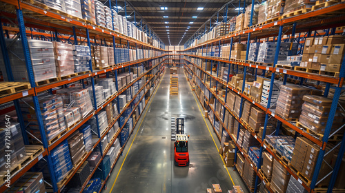 shelves in a warehouse, Arial view of warehouse