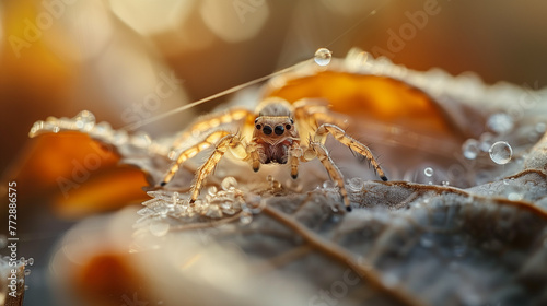 spider on a web, macro photograph of a spider