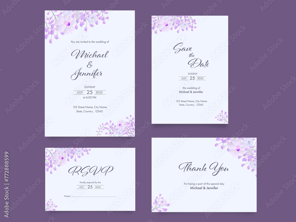 Beautiful Floral Wedding Invitation Card Suite Ready Print