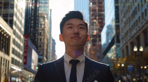 Cityscape with a Modern Man in a Suit and Tie Generative AI