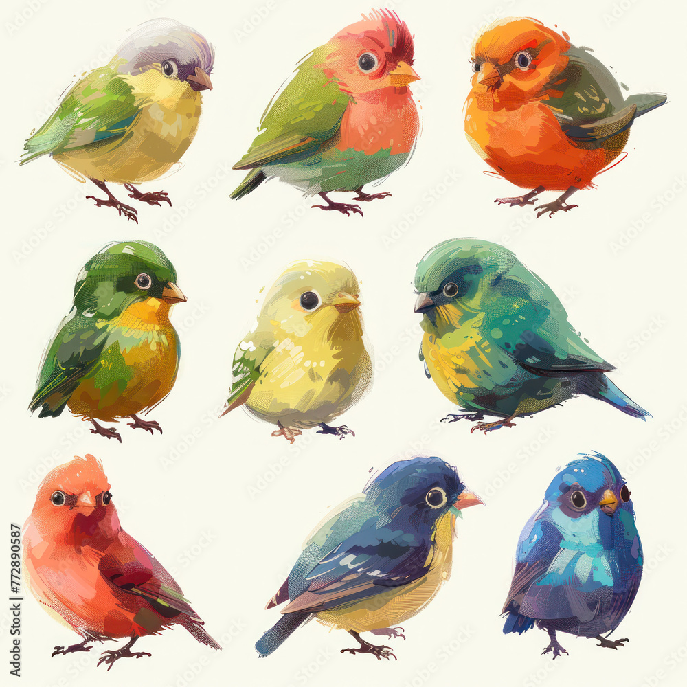 set of watercolor birds stickers isolated on white background. Different birds illustration. Collection of cute colorful little birds. Print design, poster set of watercolor birds stickers isolated on white background. Different birds illustration. Collection of cute colorful little birds. Print design, poster