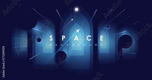 Universe background for presentation design. Brochure template with space elements. Minimalistic color space. Universe exploration concept. (ID: 772891593)