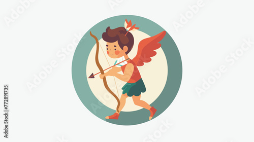 Amur or Cupid icon in flat circle isolated illustration