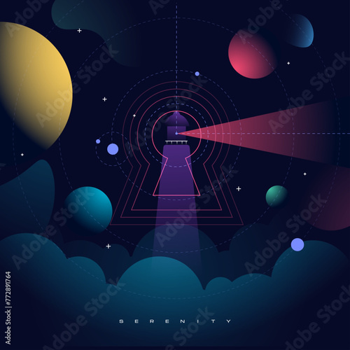 Universe background for presentation design. Brochure template with space elements. Minimalistic color space. Universe exploration concept. (ID: 772891764)