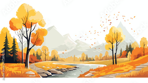 Autumn landscape Flat vector isolated on white background