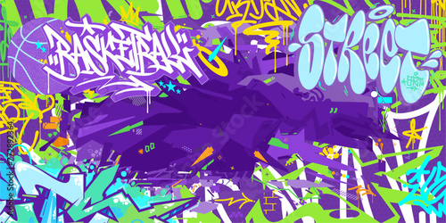 Trendy Cool Abstract Hip Hop Urban Street Art Graffiti Style Word Basketball Vector Illustration