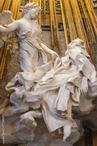 Ecstasy of Saint Teresa sculpture altarpiece. Bernini. Rome, Italy