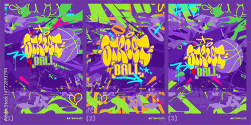Abstract Hip Hop Urban Street Art Graffiti Style Basketball Vector Illustration A4 Poster Template
