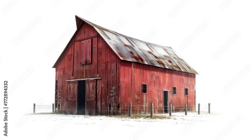 Traditional American Red Barn. Generative AI Traditional American Red Barn. Generative AI